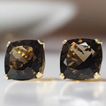 Pair of smoky quartz stud earrings in 14k Yellow Gold Mountings