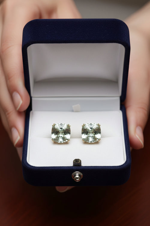 14kt Yellow Gold Estate Green Quartz Stud Earrings